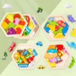 6 Puzzle en bois Montessori pour enfants, jouet éducatif, dessin animé, dinosaure, Animal, jeu pour bébés – Image 4