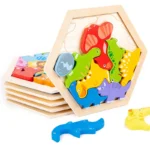 6 Puzzle en bois Montessori pour enfants, jouet éducatif, dessin animé, dinosaure, Animal, jeu pour bébés – Image 5