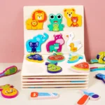 Puzzle en bois pour enfants, fruits et animaux