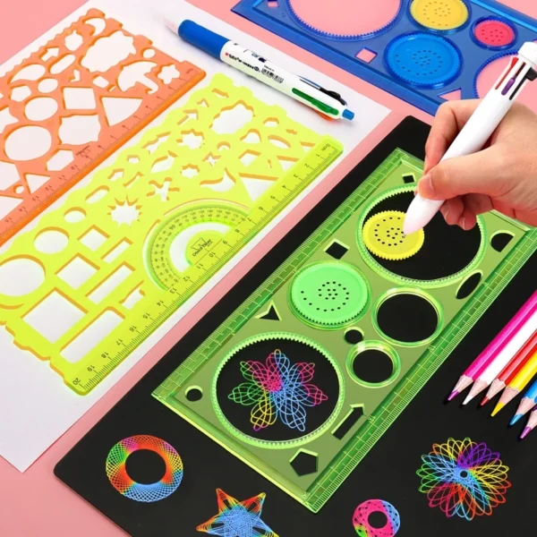 Ensemble de pochoirs de dessin spirographe géométrique pour enfants, modèle de peinture, artisanat d'art, jouet créatif, variété de fleurs, règle - AliExpress 26