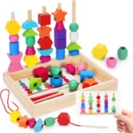 Perles à Lacer en Bois Montessori TooyBing 🧵 - Jeu d'Enfilage Éducatif et Coloré