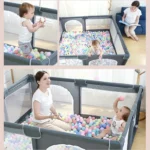 PARC de jeux sécurisé pour bébé Unisexe GRIS pour enfants, taille 180x150cm avec 50 ballons cadeaux – Image 2