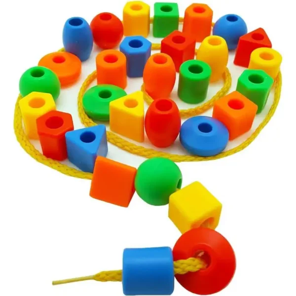 Perles de laçage arc-en-ciel pour enfants, jouets Montessori, 25 perles, 3 cordes