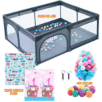 Parc Bébé playpen Complet - 180x150cm, Tapis de Jeu + 50 Balles