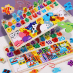 Puzzle magnétique 4 en 1 en Bois avec Chiffres et Animaux - Jeu de Pêche et d'Apprentissage