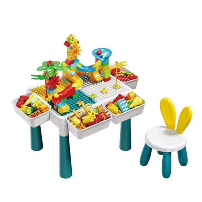 cfe0c877-05d9-489d-b979-c72f9409d4a1.jpg Table de Construction et Jeu de Blocs - 105 Pièces - Avec Chaise Lapin – Image 1