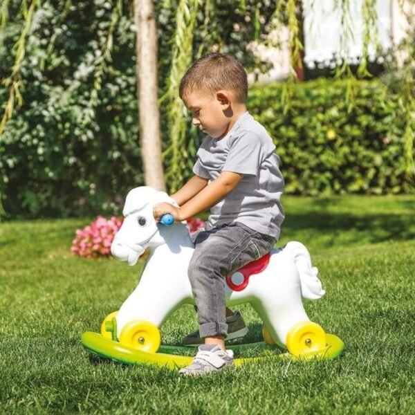 Cheval à Bascule 2-en-1 avec Roues Dolu - Blanc & Rouge ??