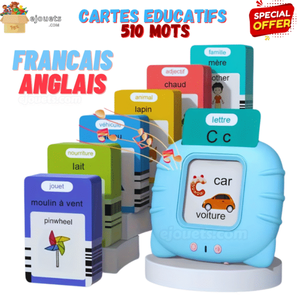 510 Cartes flash parlantes de Vocabulaire Français et Anglais et arabe 3 en 1  pour Enfants