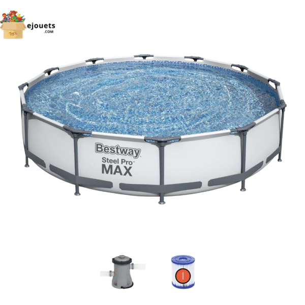 Bestway Steel Pro Max – Piscine hors sol ronde, 366 x 76 cm, pompes de filtration incluse et filtre d'eau