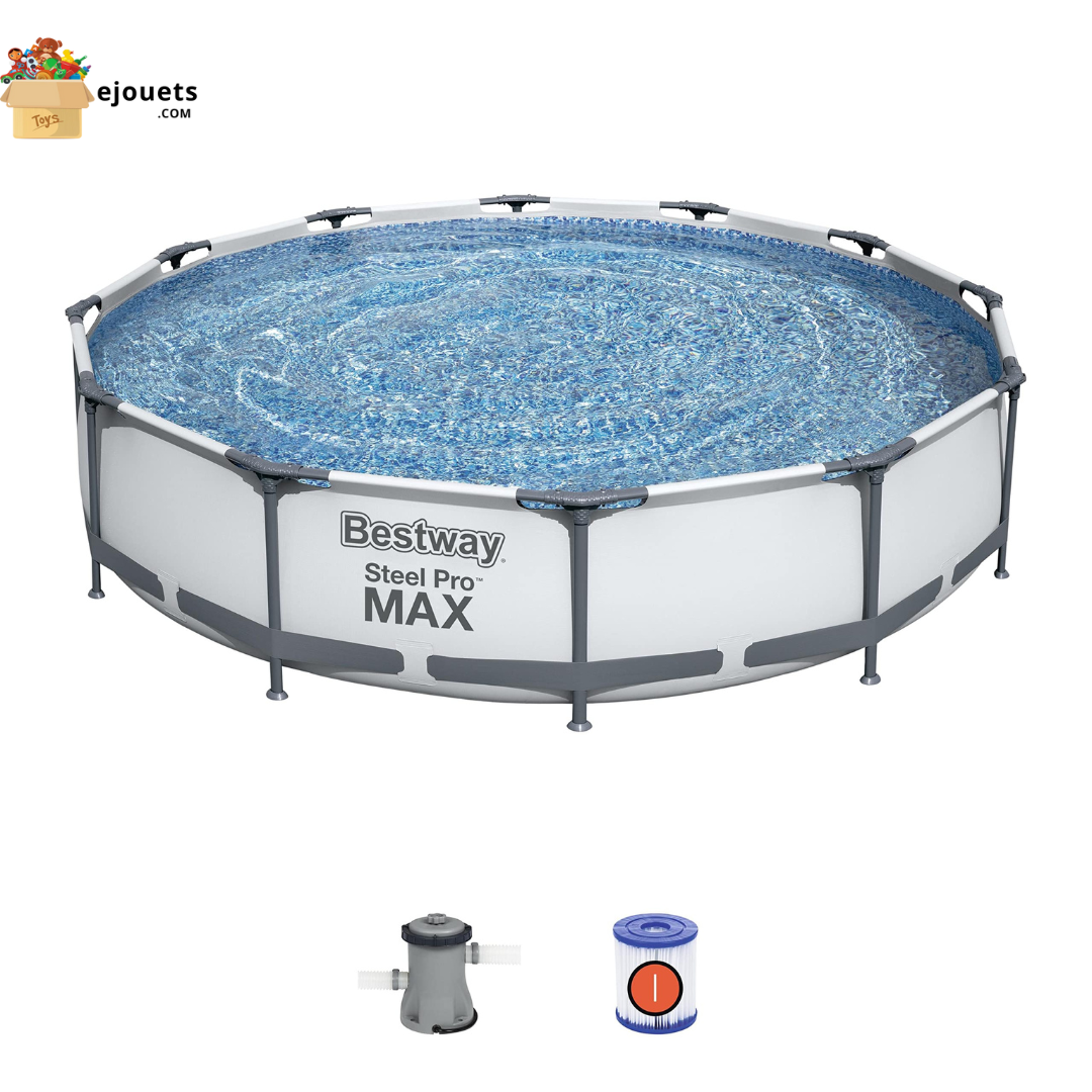 steel-pro-2-avec-logo.png Bestway Steel Pro Max – Piscine hors sol ronde, 366 x 76 cm, pompes de filtration incluse et filtre d'eau – Image 1