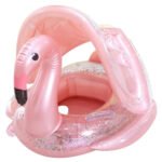 Bouée Siège Bébé Flamant Rose avec Auvent et Paillettes – 6M+ – Image 2