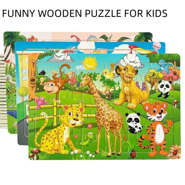 5 Puzzle en bois à pensée logique, Jeu intellectuel, véhicule Animal, dessin animé, jouets éducatifs